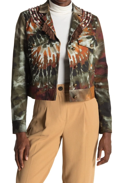 Shop Valentino Ricamato Beaded Tie-dye Crop Jacket In Multicolor