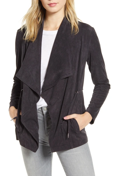 Shop Cupcakes And Cashmere Naomi Faux Suede Wing Collar Jacket In Charcoal