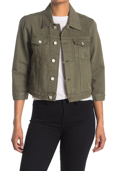 Shop Trave Zoey Cropped Denim Jacket In Green Tamb