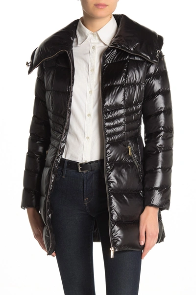 Shop Karl Lagerfeld Envelope Collar Puffer Coat In Black
