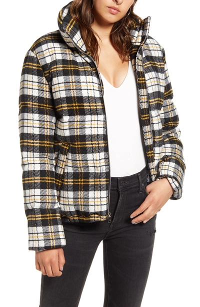 Shop Kendall + Kylie Plaid Faux Puffer Jacket In Wht/blk/yl