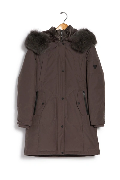 Shop 1 Madison Genuine Dyed Fox Fur Trim Faux Fur Hood Lined Heavyweight Parka In Taupe