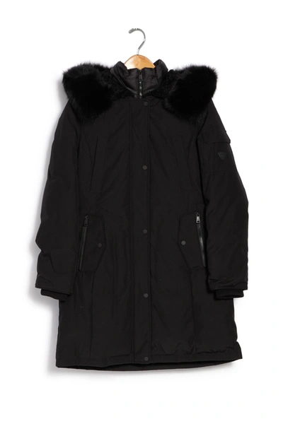 Shop 1 Madison Genuine Dyed Fox Fur Trim Faux Fur Hood Lined Heavyweight Parka In Black