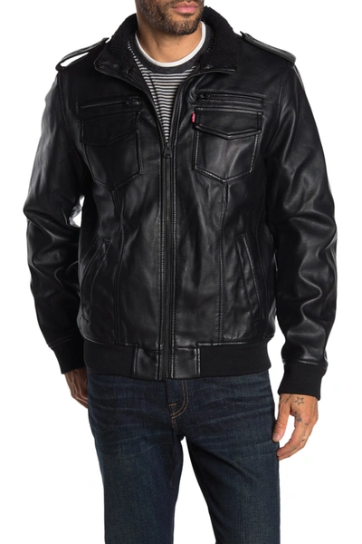 Levi's ® Faux Leather Faux Shearling Lined Aviator Bomber Jacket In Black