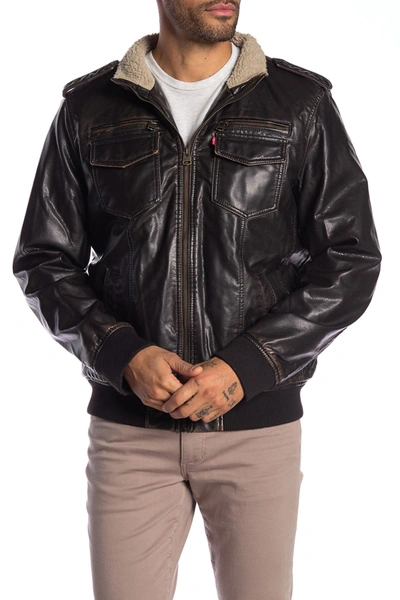 Levi's Faux Leather Faux Shearling Lined Aviator Bomber Jacket In Dark  Brown | ModeSens