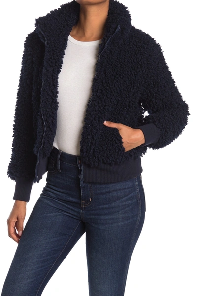 Shop Kendall + Kylie Zip Front Faux Fur Bomber Jacket In Navy