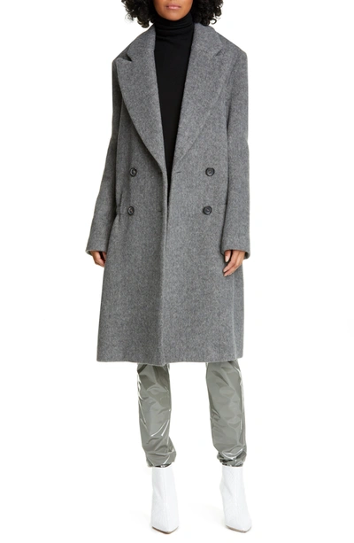 Shop Tibi Plush Wool Coating Double-breasted Dropwaist Coat In Cement