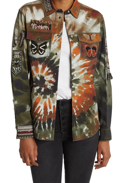 Shop Valentino Beaded Tie-dye Snap Shirt Jacket In Multicolor