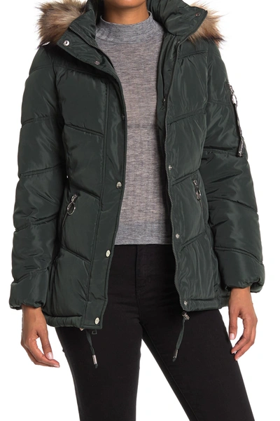 Shop Kendall + Kylie Faux Fur Trimmed Puffer Jacket In Emerald