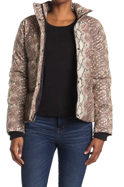Shop Andrew Marc Faux Leather Puffer Jacket In Brown Comb