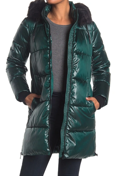 Shop Dkny Puffer With Faux Fur Trim Hood In For Forest