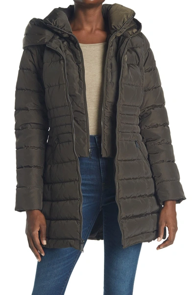 Shop Laundry By Shelli Segal Bibbed Puffer Jacket In Dkolive