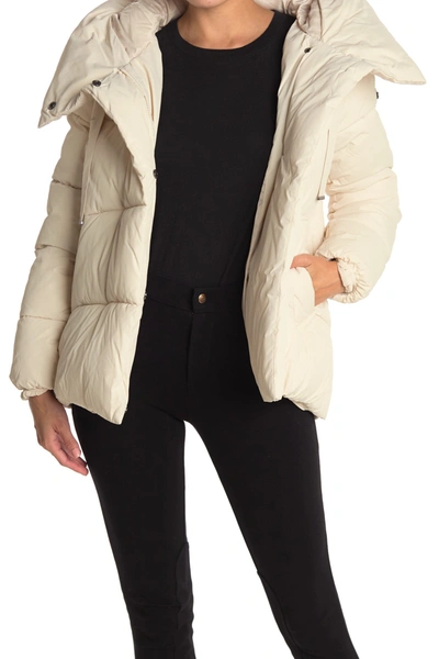 Shop Bcbgmaxazria Pillow Collar Hooded Puffer Jacket In Ivory