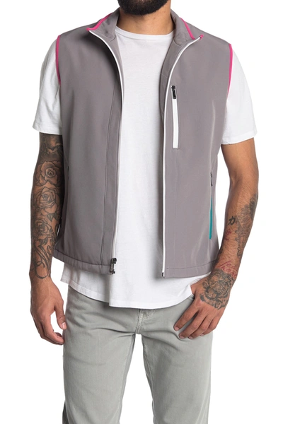 Shop Bugatchi Contrast Zip Front Vest In Platinum