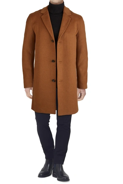 Shop Cole Haan Classic Wool Blend Plush Notched Collar Coat In Camel