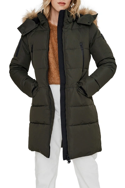 Shop Noize Addie Quilted Faux Fur Trim Hooded Parka In Forest