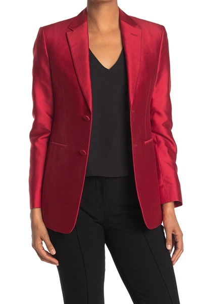 Shop Valentino Notch Lapel Satin Blazer In Red