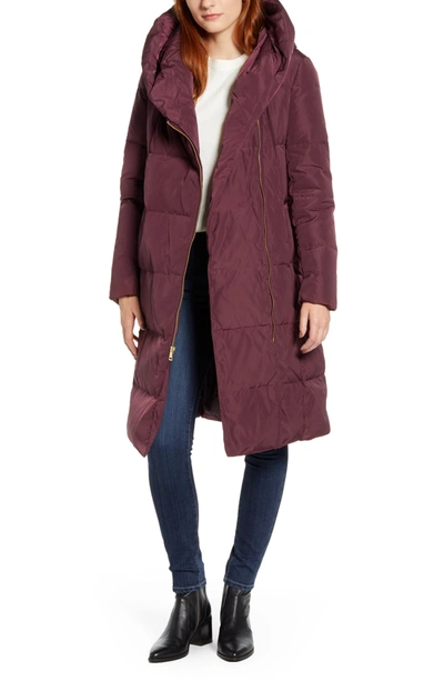 Shop Cole Haan Signature Hooded Down Puffer Coat In Merlot