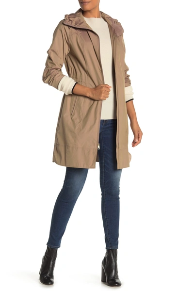 Shop Cole Haan Packable Hooded Rain Jacket In Champagne