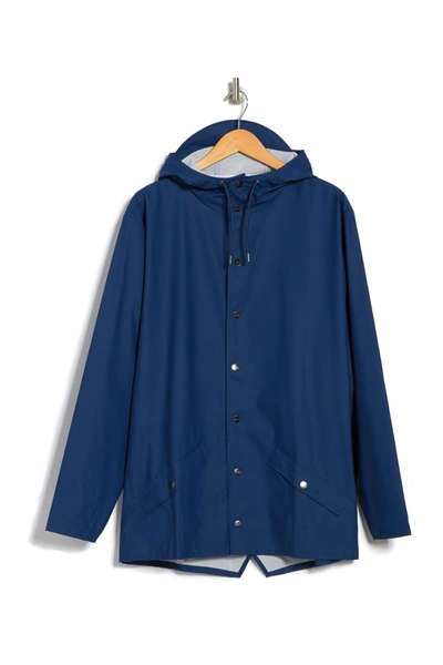 Shop Rains Waterproof Hooded Long Jacket In True Blue