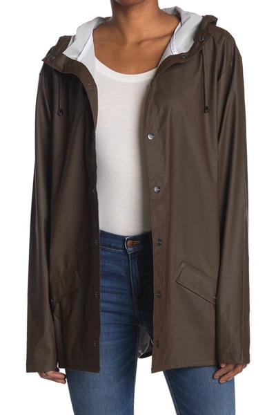 Shop Rains Waterproof Hooded Long Jacket In Brown