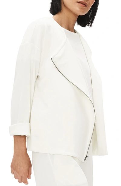 Shop Eileen Fisher Asymmetrical Zip Jacket In Ivory