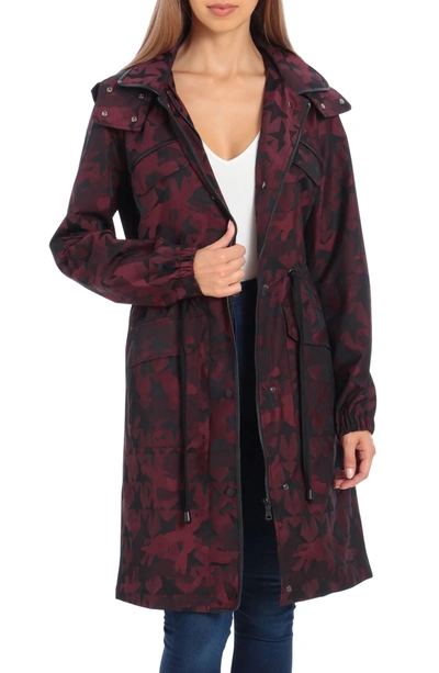 Shop Avec Les Filles Star Jacquard Raincoat With Removable Hood In Burgundy