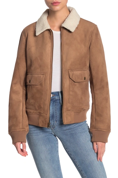 Shop Levi's Faux Suede Bomber Jacket In Camel