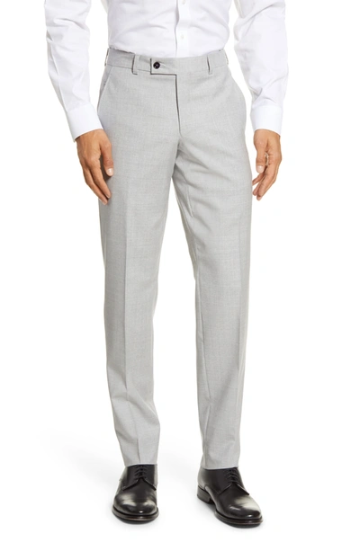 Shop Ted Baker Jerome Flat Front Solid Wool Dress Pants In Light Grey
