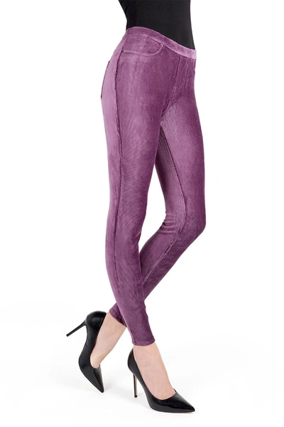 Shop Memoi Thin Ribbed Corduroy Leggings In Purple Grape