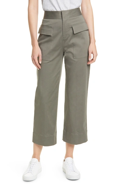 Shop Atm Anthony Thomas Melillo Brushed Twill Crop Wide Leg Pants In Olive Drab