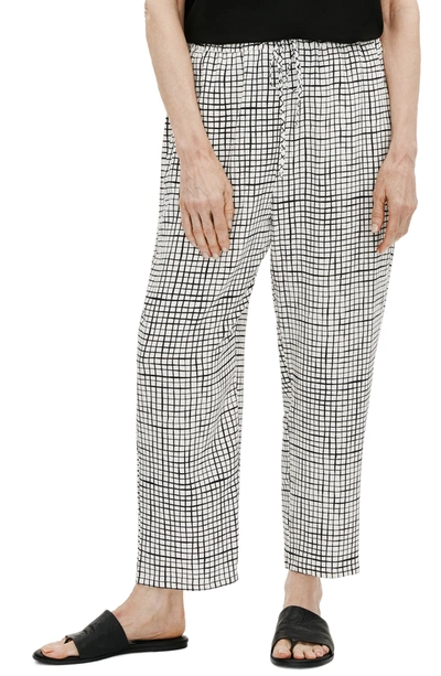 Shop Eileen Fisher Check Slouchy Crop Pants In Bone/black