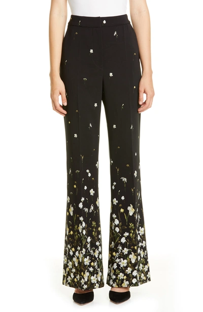 Shop Erdem Daffodil Print Cady Flare Trousers In Black / White