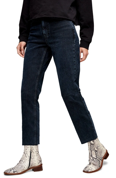 Topshop Raw Hem Crop Straight Leg Jeans In Blue Black | ModeSens