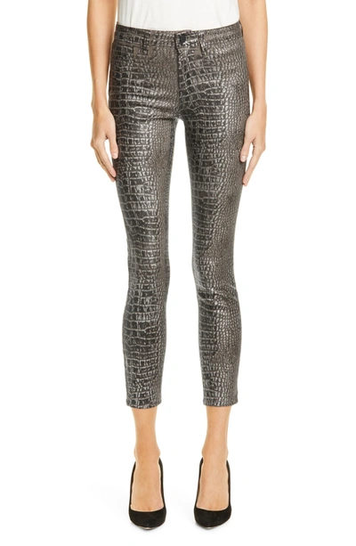 Shop L Agence Margot Metallic Coated Crop Skinny Jeans In Chestnutb