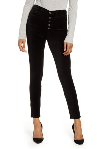 Shop 7 For All Mankind The High Waist Exposed Button Fly Velveteen Ankle Skinny Pants In Black