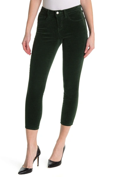 Shop L Agence Margot Velvet Crop Skinny Jeans In Moss