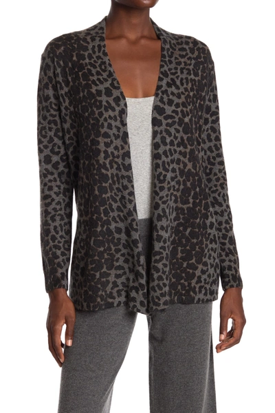 Shop Amicale Cashmere Animal Print Waterfall Cardigan In Grey Mt