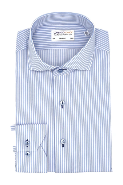 Shop Lorenzo Uomo Stripe Print Trim Fit Dress Shirt In Light Blue