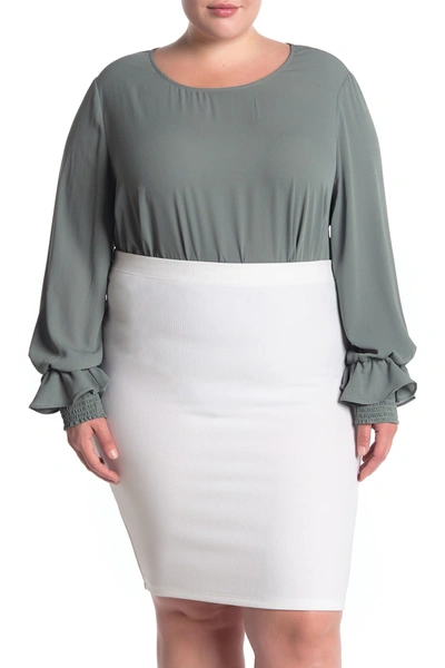 Pleione Smocked Ruffle Cuff Blouse In Sage