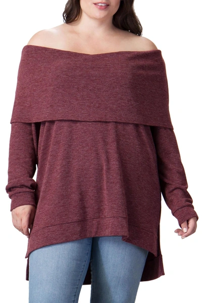 Shop A.calin Off-the-shoulder Pullover Sweater In Burgundy