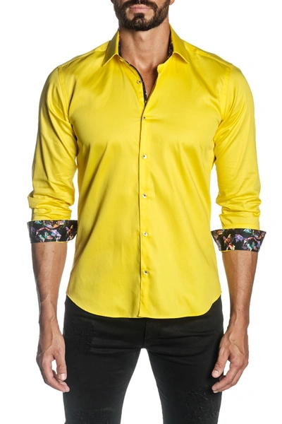 Shop Jared Lang Woven Trim Fit Shirt In Yellow