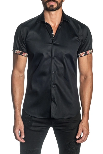Shop Jared Lang Woven Short Sleeve Trim Fit Shirt In Black