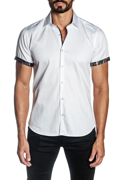 Shop Jared Lang Woven Short Sleeve Trim Fit Shirt In White