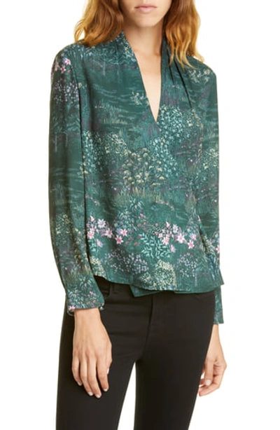 Shop Ted Baker Thessie Diamond Pintuck Wrap Blouse In Dark Green