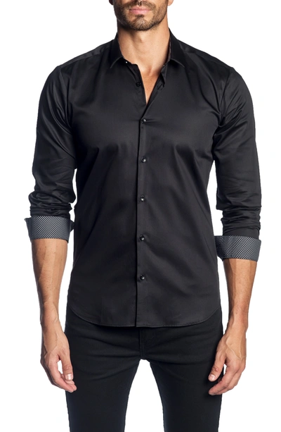 Shop Jared Lang Woven Trim Fit Shirt In Black
