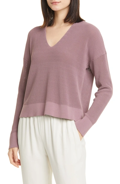 Shop Eileen Fisher Boxy V-neck Pullover In Mauve