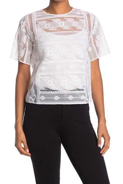 Shop Valentino Lace Short Sleeve Shirt In Bianco
