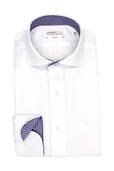 Shop Lorenzo Uomo Textured Solid Non-iron Trim Fit Dress Shirt In White