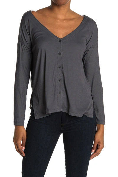Shop Cupcakes And Cashmere Lindy Button Front Knit Top In Faded Black